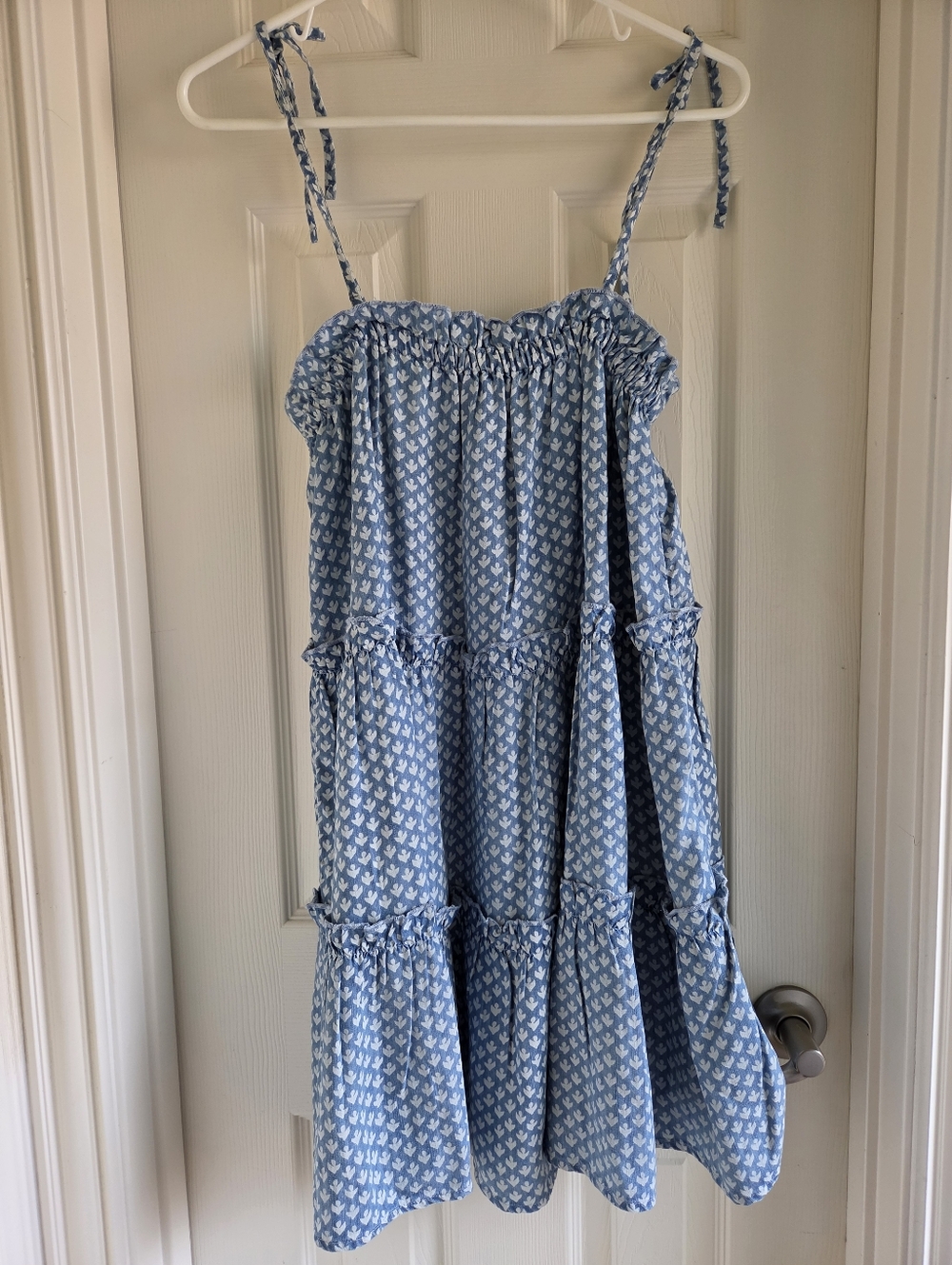 Vineyard Vines Tiered Dress Ocean Breeze Blue Printed Smocked Top Small